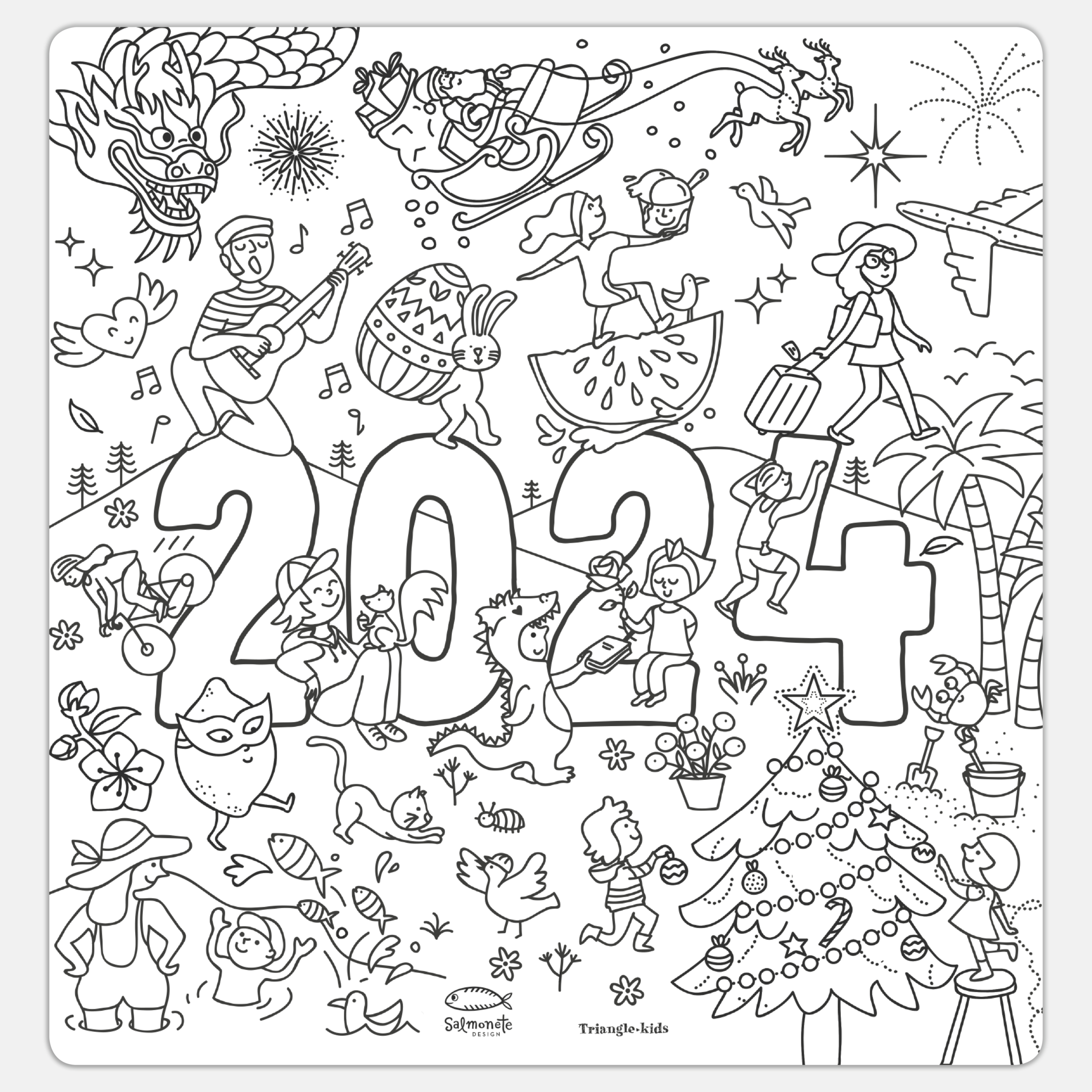 Portada blanco y negro Calendario para colorear 2024