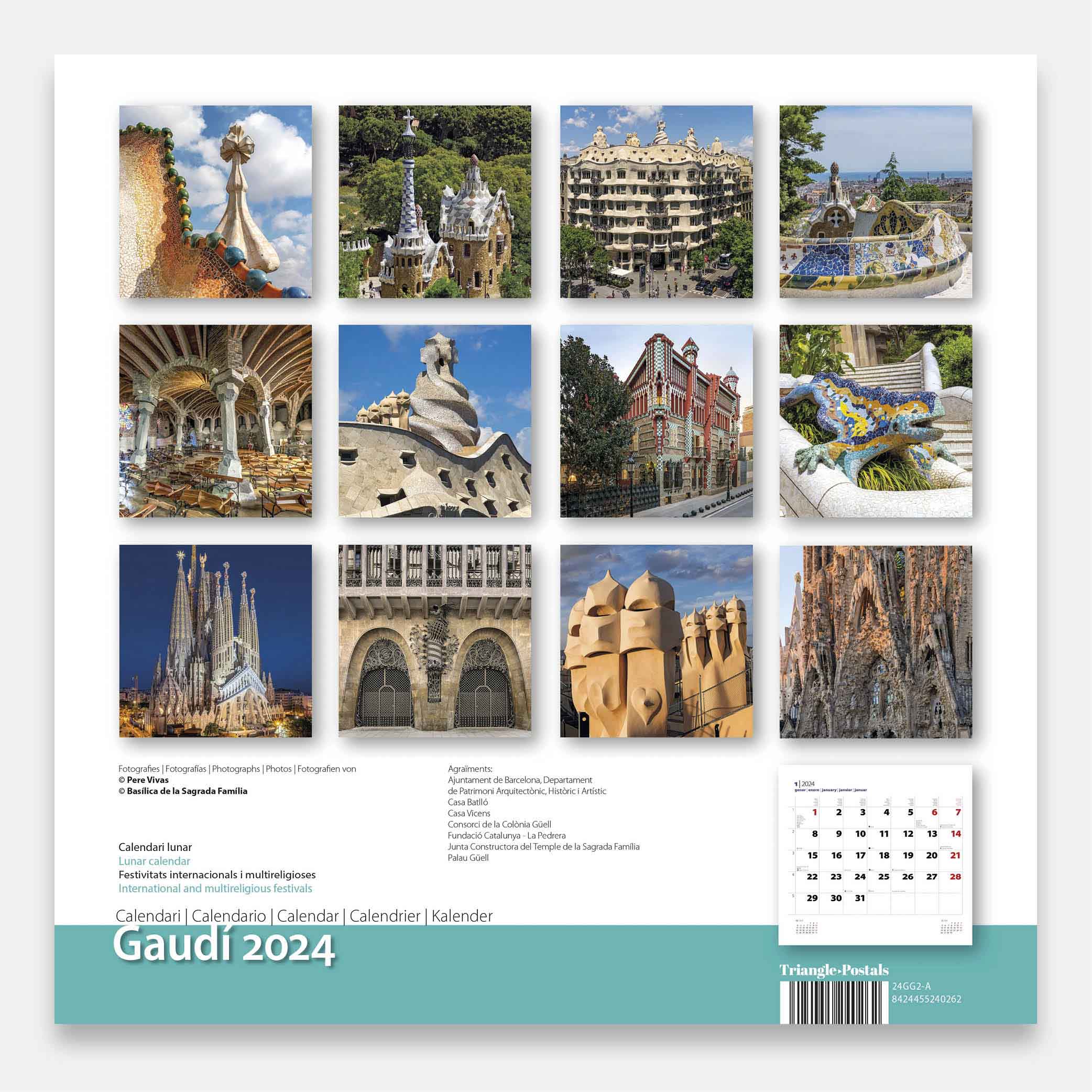 Calendario 2024 Gaudí-2 A (Park Güell) 24gg2 a2 calendario pared 2024 gaudi park guell