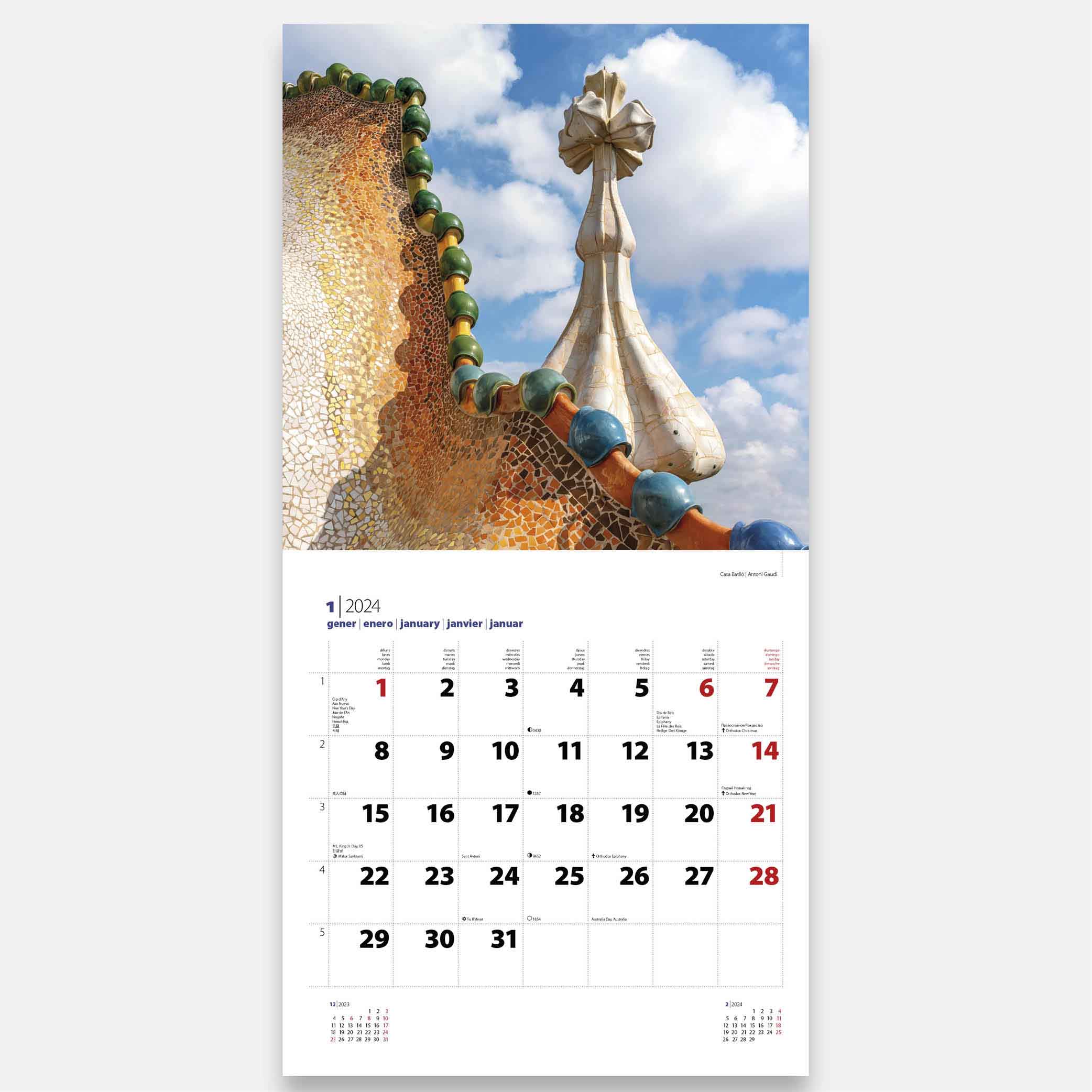 Calendario 2024 Gaudí-2 A (Park Güell) 24gg2 a3 calendario pared 2024 gaudi park guell
