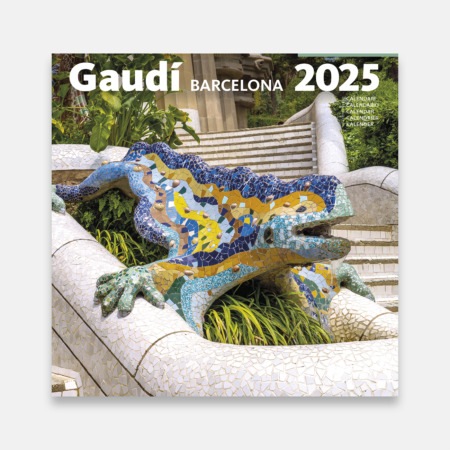 Calendario 2025 Gaudí (Park Güell). La incomparable belleza de la obra de Antoni Gaudí recogida en 12 fotografías que hemos seleccionado para que puedas admirarla desde tu casa. Adéntrate en el fascinante universo del genial arquitecto catalán y disfruta de su inagotable creatividad.