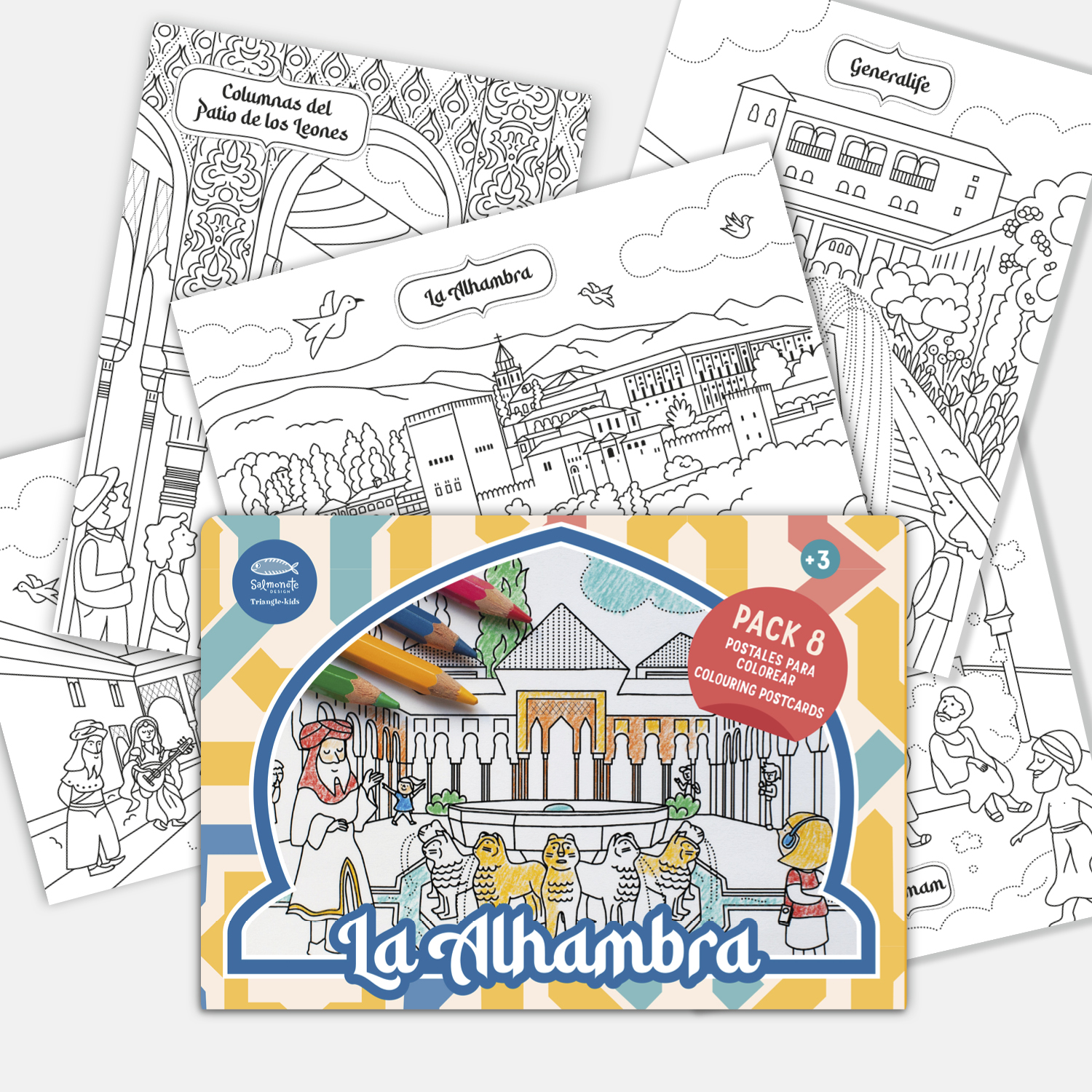 Pack Postals per a pintar cob ppco ale alhambra granada infantil